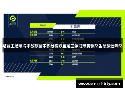 马赛主场爆冷不敌欧塞尔积分榜跌至第三争冠形势骤然告急球迷哗然